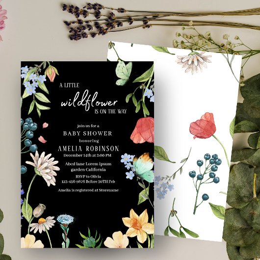 Invitation Un petit Baby shower Fleur sauvage bleu