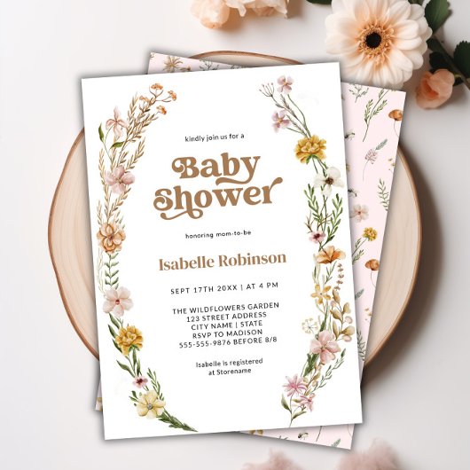 Invitation Un Petit Baby shower Fleur sauvage Boho Chic Girl