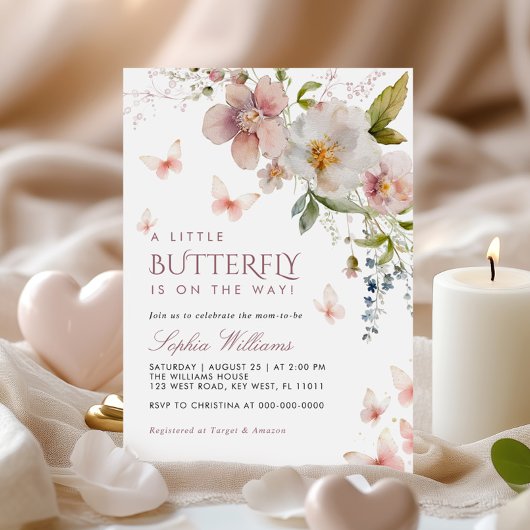 Invitation Un petit Baby shower Fleur sauvage de papillon
