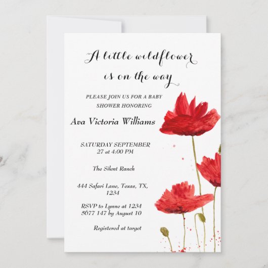 Invitation Un Petit Baby shower Fleur sauvage Fille (Devant)