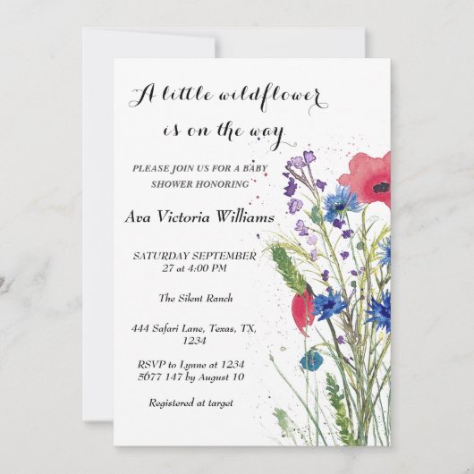Invitation Un Petit Baby shower Fleur sauvage Fille (Devant)