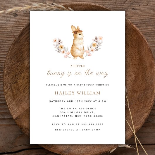Invitation Un petit Baby shower Fleur sauvage lapin Whimsical