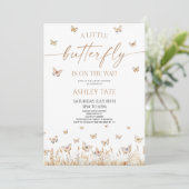 Invitation Un petit Baby shower Fleur sauvage papillon (Debout devant)