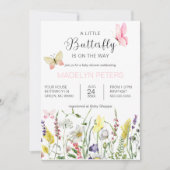 Invitation Un petit Baby shower Fleur sauvage papillon (Devant)