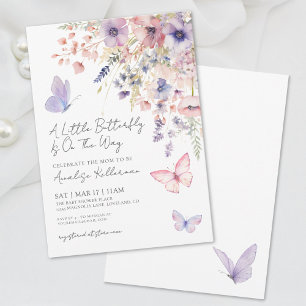 Invitation Un petit Baby shower Fleur sauvage papillon