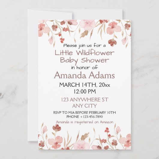 Invitation Un petit Baby shower Fleur sauvage rose (Devant)