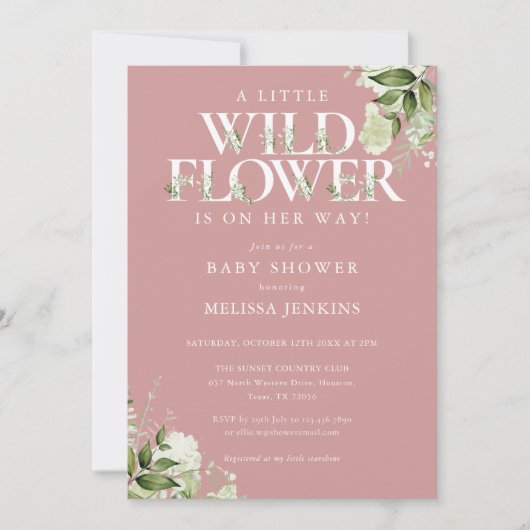 Invitation Un Petit Baby shower Fleur sauvage Rose Greenery G (Devant)