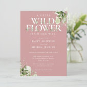 Invitation Un Petit Baby shower Fleur sauvage Rose Greenery G (Debout devant)