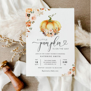 Invitation Un petit baby shower fleuri à l'or citrouille
