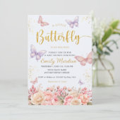 Invitation Un petit baby shower fleuri de papillon Boho (Debout devant)