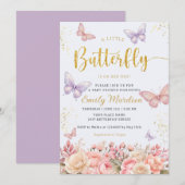 Invitation Un petit baby shower fleuri de papillon Boho (Devant / Derrière)