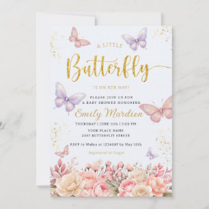 Invitation Un petit baby shower fleuri de papillon Boho