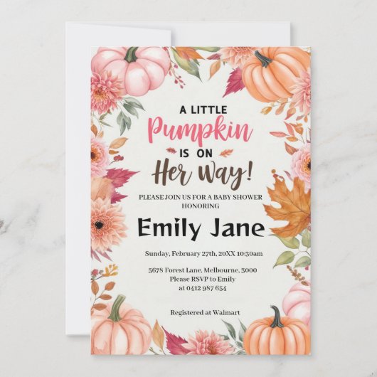 Invitation Un petit Baby shower Floral Citrouille (Devant)