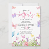 Invitation Un petit Baby shower floral d'aquarelle papillon (Devant)
