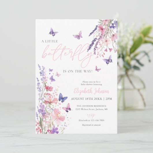Invitation Un Petit Baby shower Floral De Papillon Tout En Un (Debout devant)