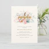 Invitation Un Petit Baby shower Floral Rose Citrouille Fille (Debout devant)