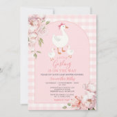 Invitation Un Petit Baby shower Floral Rose Gosling En vichy (Devant)