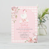 Invitation Un Petit Baby shower Floral Rose Gosling En vichy (Debout devant)