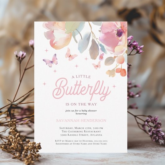 Invitation Un petit Baby shower floral rose papillon