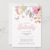 Invitation Un petit Baby shower floral rose papillon (Devant)