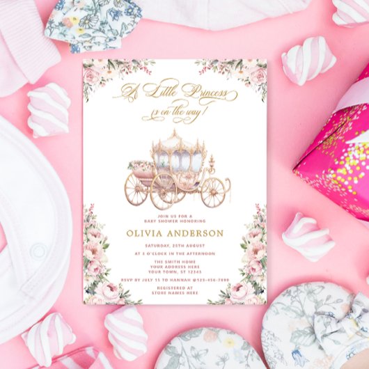 Invitation Un petit Baby shower Floral rose Princesse
