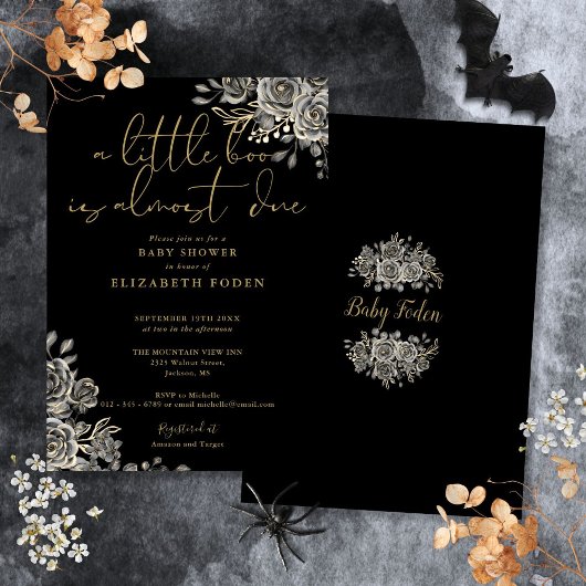Invitation Un petit Baby shower gothique floral d'Halloween B