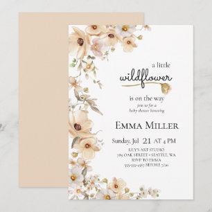 Invitation Un Petit Baby shower Naturel Beige Un Peu Fleur sa