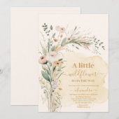 Invitation Un Petit Baby shower Naturel De Boho Fleur sauvage (Devant / Derrière)