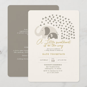 Invitation Un petit Baby shower neutre d'éléphant amoureux