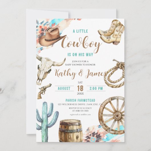 Invitation Un petit Baby shower occidental rustique (Devant)
