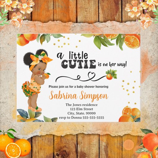 Invitation Un Petit Baby shower Orange À Thème Cutie