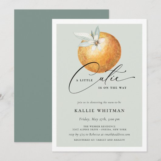 Invitation Un Petit Baby shower Orange Citrus Cutie (Devant / Derrière)