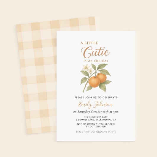 Invitation Un Petit Baby shower Orange Citrus Cutie
