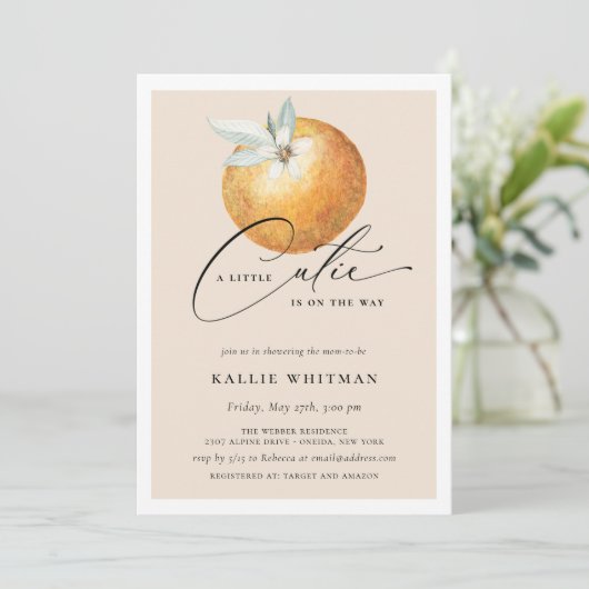 Invitation Un Petit Baby shower Orange Citrus Cutie (Debout devant)