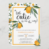 Invitation Un petit Baby shower orange Clementine (Devant / Derrière)