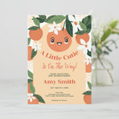 Invitation Un petit Baby shower orange Cutie Citrus (Debout devant)