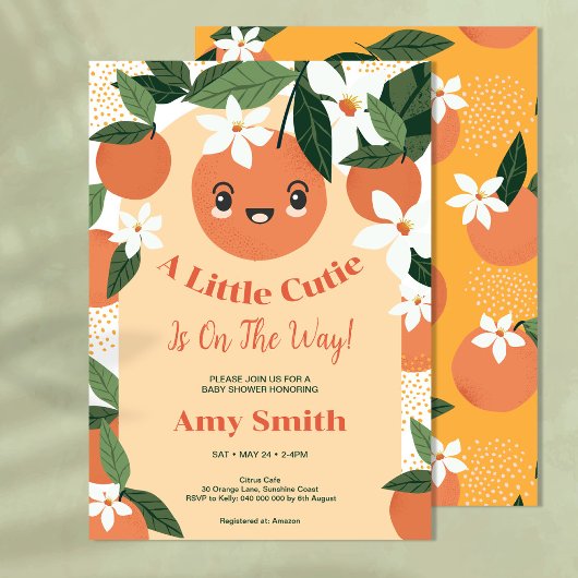 Invitation Un petit Baby shower orange Cutie Citrus