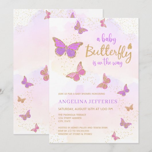 Invitation Un petit Baby shower papillon (Devant / Derrière)