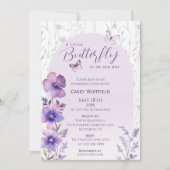 Invitation Un petit Baby shower papillon Fleur sauvage pourpr (Devant)