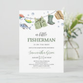 Invitation Un Petit Baby shower Pêcheur (Debout devant)