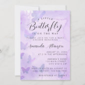Invitation Un petit Baby shower pourpre à papillon (Devant)