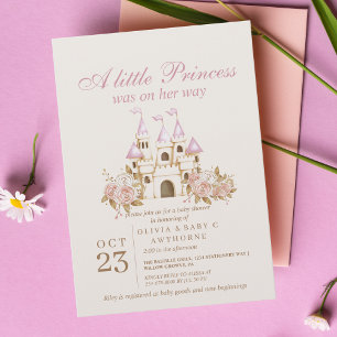 Invitation Un petit Baby shower Princess Pink Gold Castle