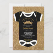 Invitation Un petit Baby shower princesse Black & Royal Gold (Devant)