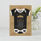 Invitation Un petit Baby shower princesse Black & Royal Gold (Debout devant)