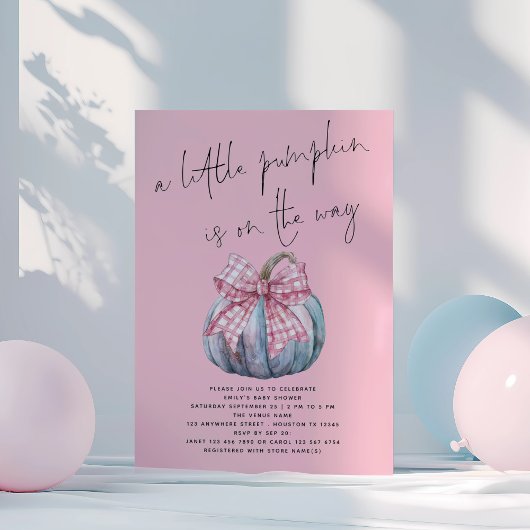 Invitation Un petit Baby shower rose Citrouille Coquette Bow