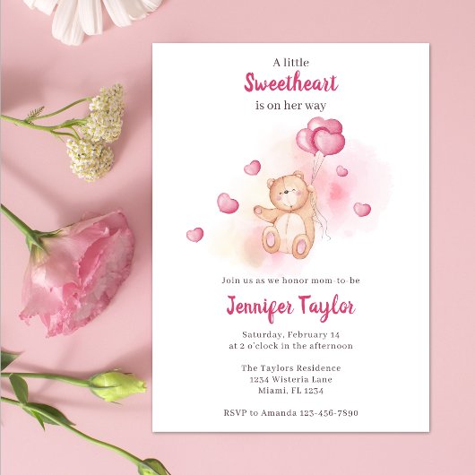 Invitation Un petit Baby shower rose d'ours mignon