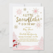 Invitation Un petit Baby shower rose flocon (Devant)