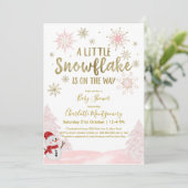 Invitation Un petit Baby shower rose flocon (Debout devant)