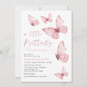 Invitation Un petit Baby shower rose papillon (Devant)