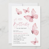 Invitation Un petit Baby shower rose papillon (Devant)
